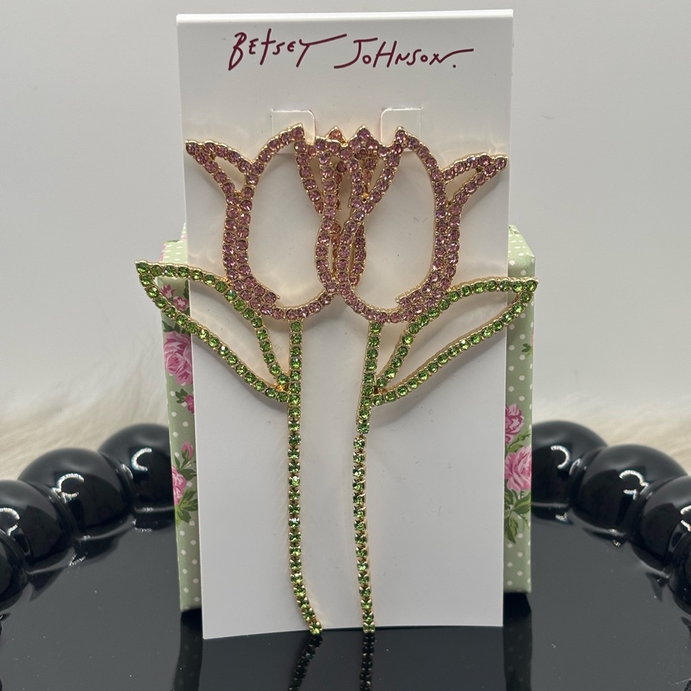 Betsey Johnson Pink and Gold Easter Tulip Earrings
